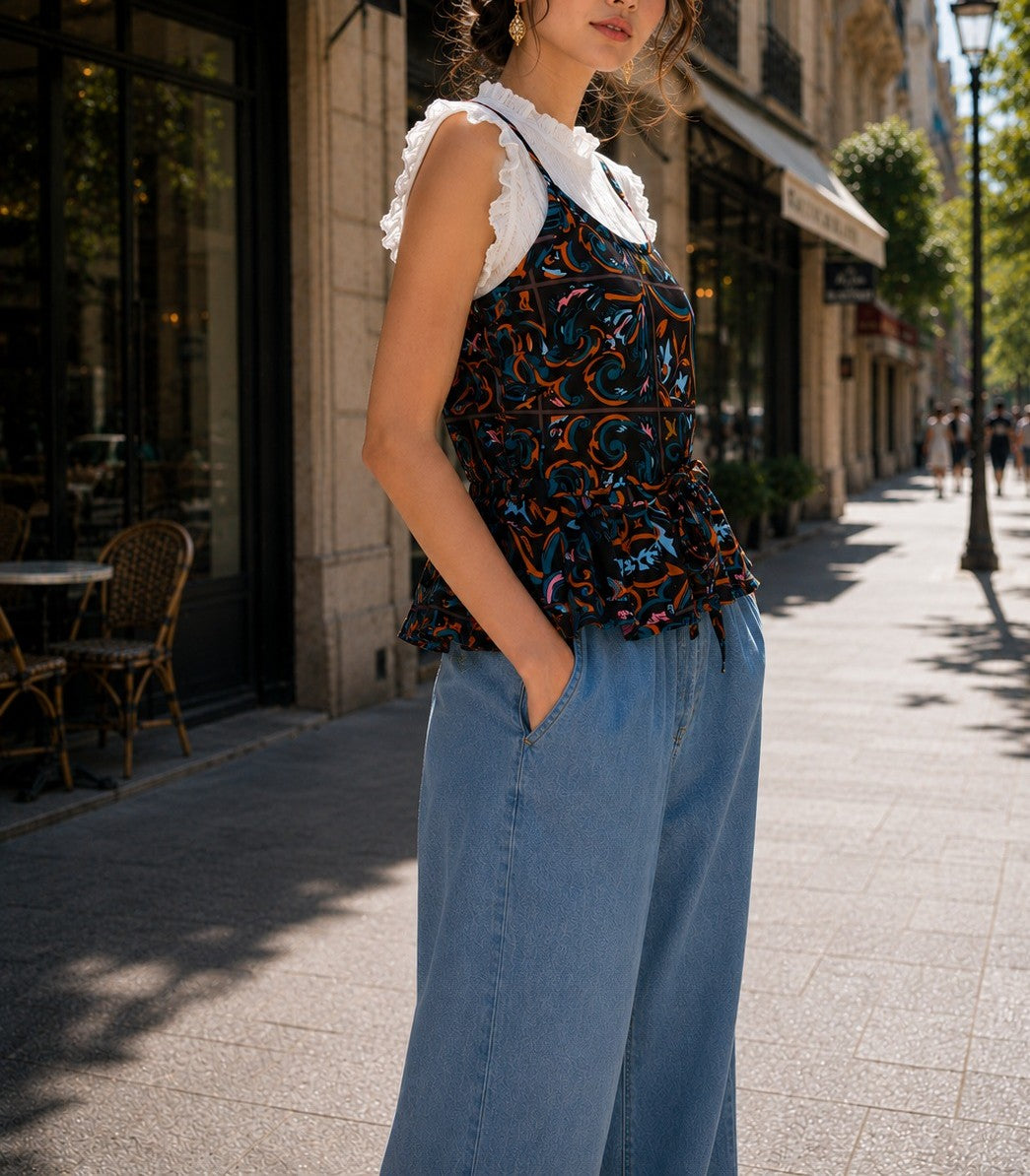 Korean fake two piece crepe cotton vest