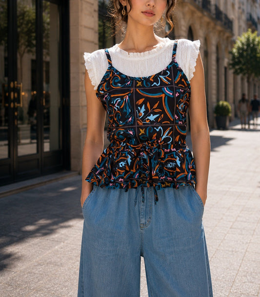 Korean fake two piece crepe cotton vest