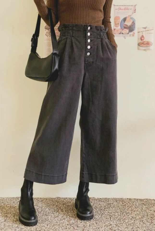 High Waisted Cropped Pants Korea