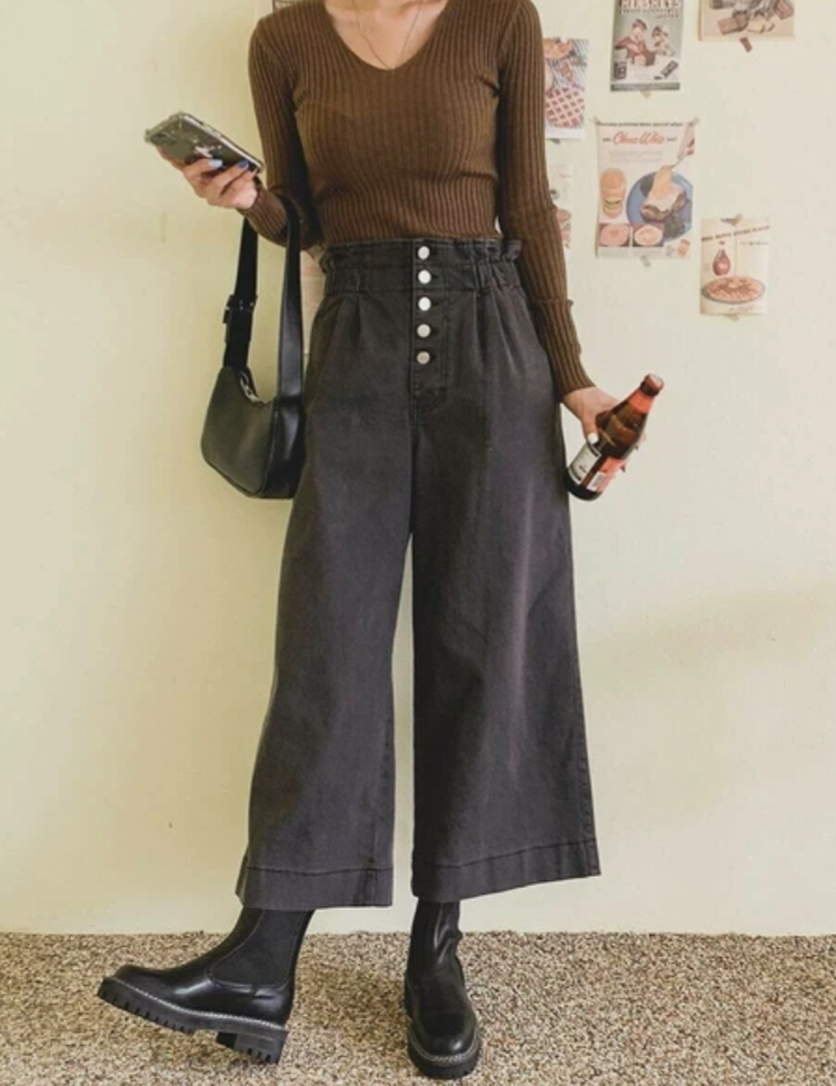 High Waisted Cropped Pants Korea