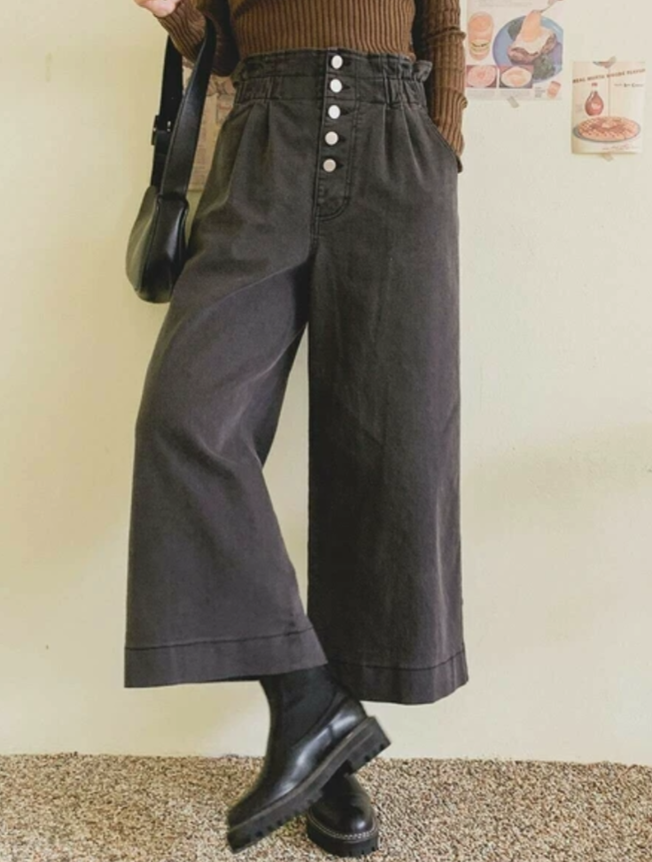 High Waisted Cropped Pants Korea