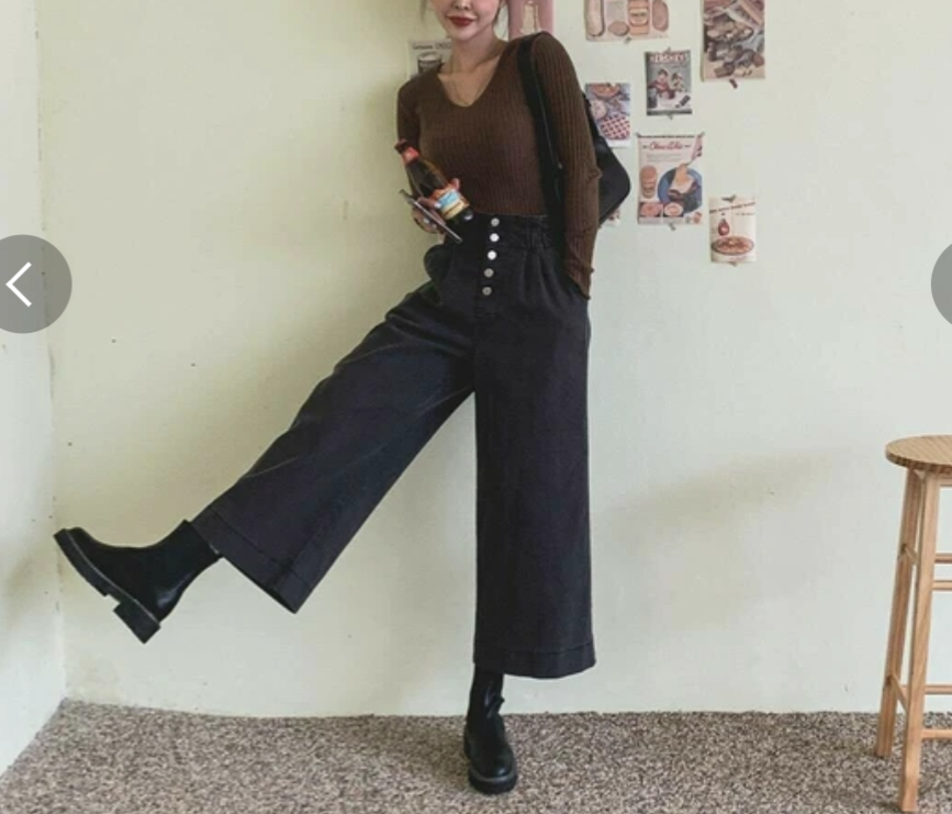 High Waisted Cropped Pants Korea